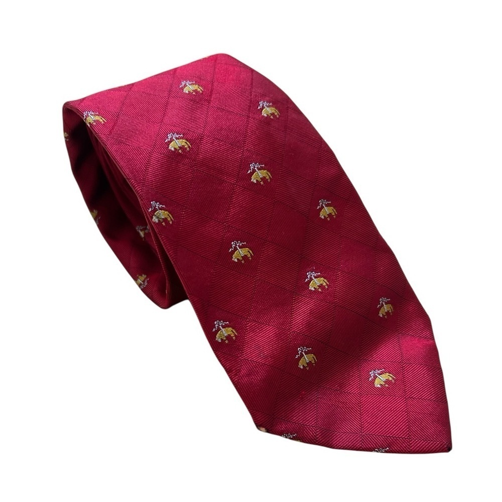 Brooks Brothers Basics Golden Fleece Logo 100% Silk Necktie Red 3.5” x 60”